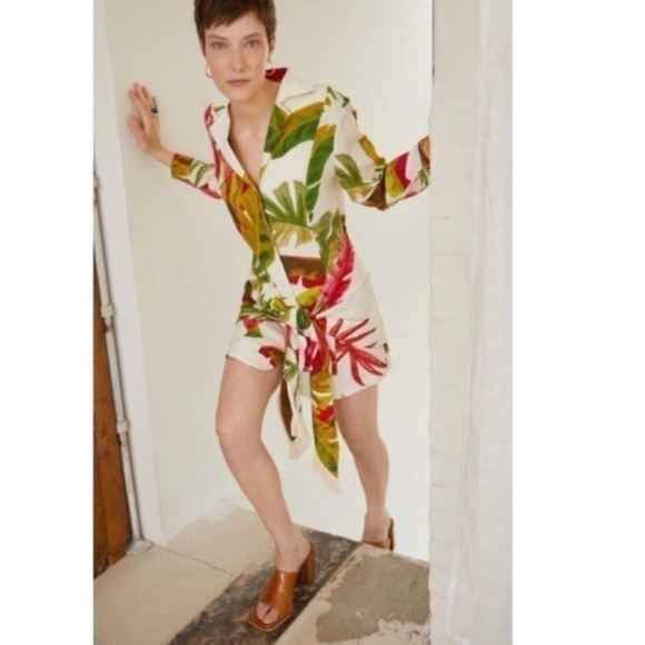 FARM Rio Spring Forest Floral Front Wrap Long Sleeve Shirt Mini Dress NEW Small - Picture 4 of 15